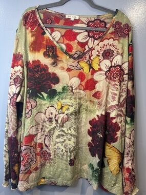 VTG Y2K XCIT USA floral butterfly graphic top size 3x Cottagecore bohemian